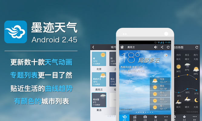 墨迹天气 Android 2.45 版正式发布！